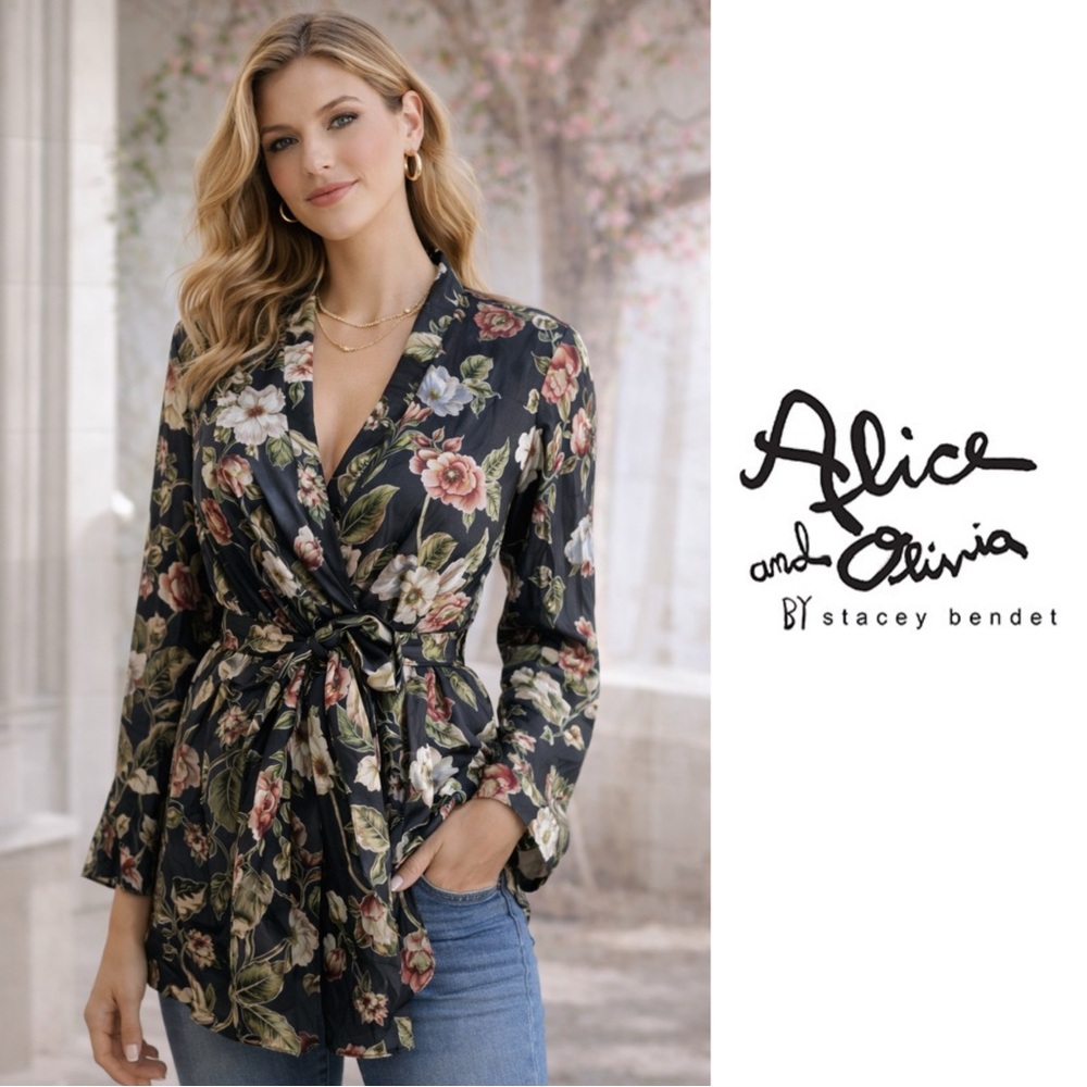 NEW Alice Olivia Hazy Floral Tie Sheer Kimono Blouse